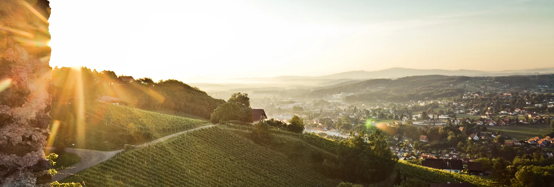 Blick von der Burg Deutschlandsberg auf die Stadt und die umliegenden Weingärten
