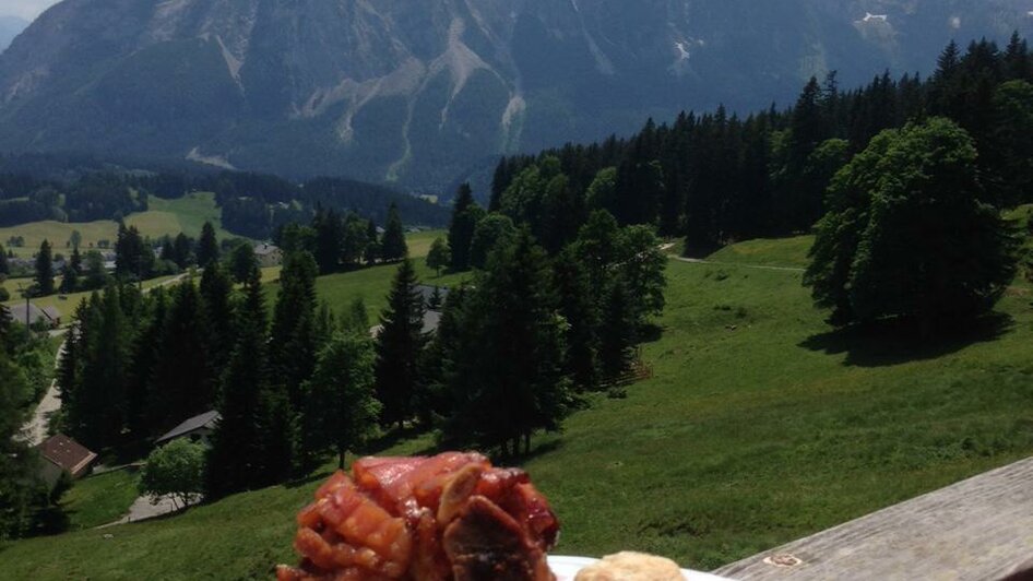 Pfannerhütte, knuckle of pork with cabbage and dumplings, Tauplitz | Mario Seebacher | © Mario Seebacher Pfannerhütte, Stelze mit Kraut und Knödel,Tauplitz | © Mario Seebacher